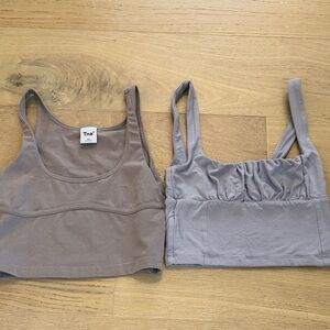 Aritzia TNA Brown kaki and Wilford free light lilac gray Crop Top Set xxs